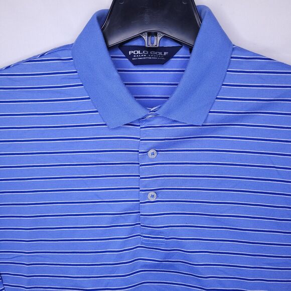 Ralph Lauren Polo Shirt Mens Large Striped Blue Pima Cotton Golf - Picture 1 of 11